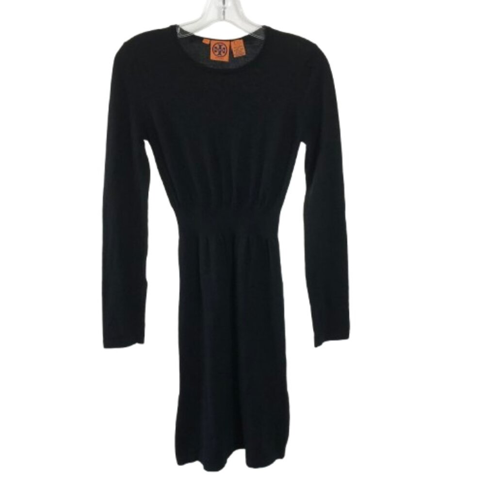 Tory Burch Womens Size Small Black Pure Merino Wool Long Sleeve Knit Dress